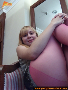 Pink pantyhose on teen blonde - N