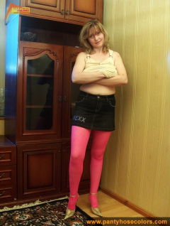 Magenta pantyhose on blonde MILF - N