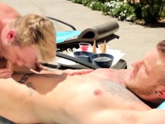 Muscular ginger hunk assfucked poolside