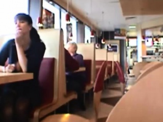 Dark haired chick flash tits in public restaurant