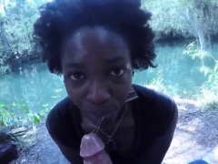 Ebony slut CarlaCain gets fucked hard and cumshot outdoor