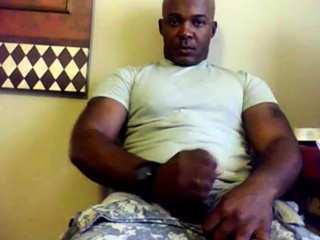 Beefy Black Soldier Jerks Off & Cums