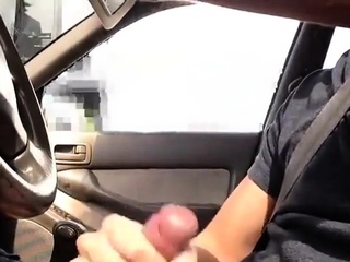 Str8 trucker flashing on the highway with cumshot