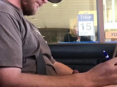 Horny Guy Bustin A Nut at the Bank ( Hands free Public Cum )