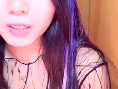 Horny amateur masked Asian teen toying on webcam show
