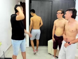 Amazing hot gay group sex scene in a warehouse