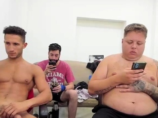 Four handsome gay hunks having wild group sex
